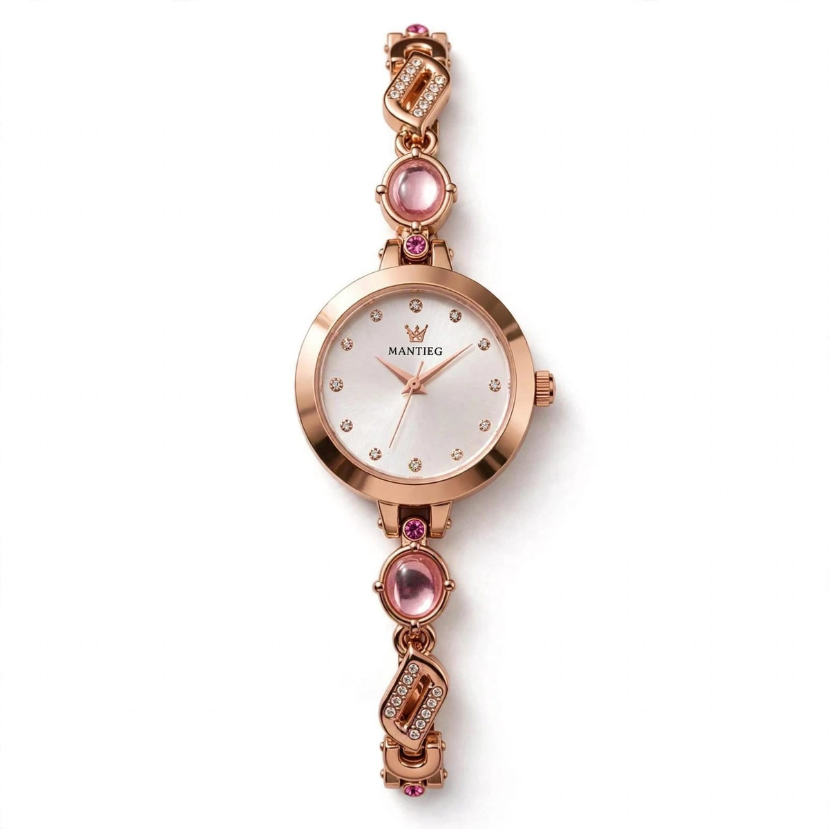 The Cameo pink crystal link watch, studio